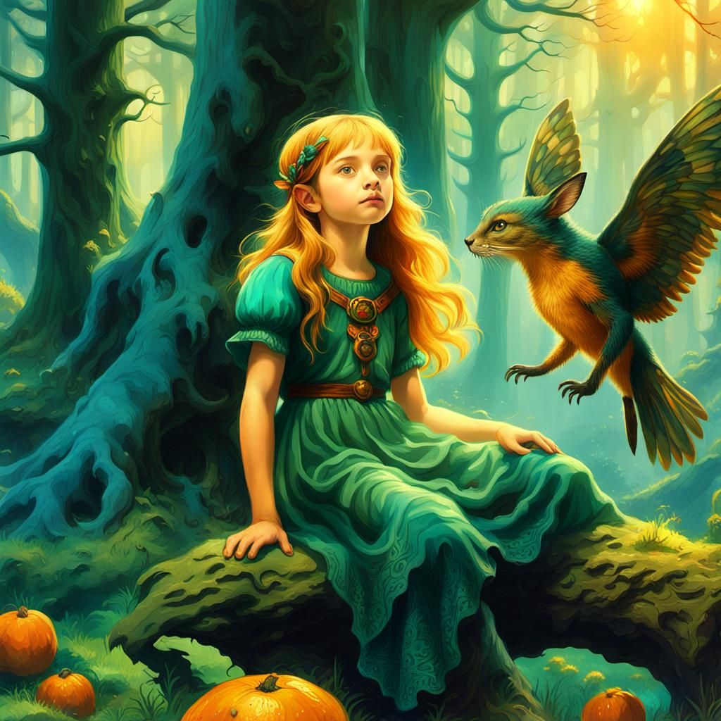 Girl Playing With Forest Critters: Fantasy Concept Art