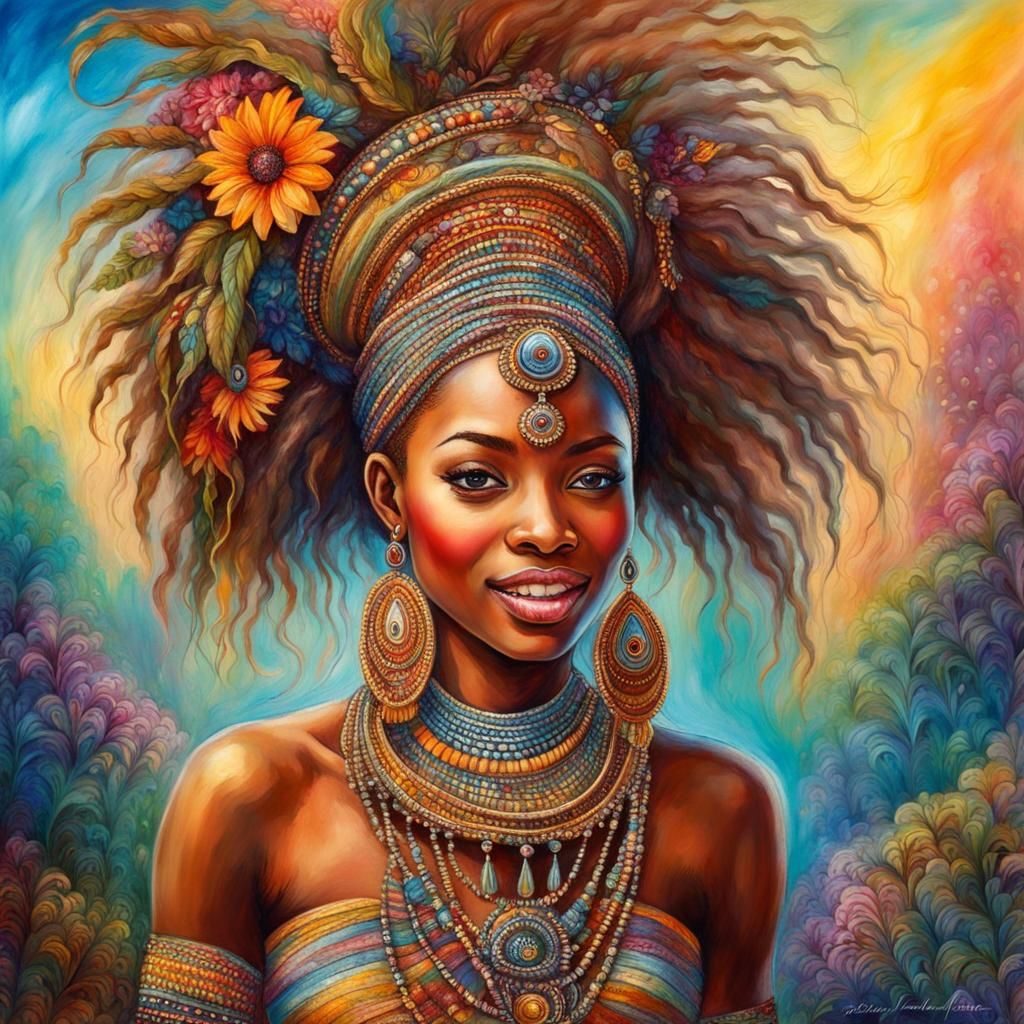 Joyful African Girl Portrait in Watercolor Style