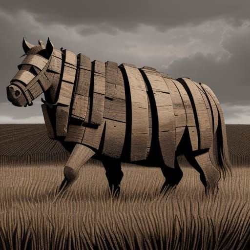 Trojan Horse in Field: Primitivism Style