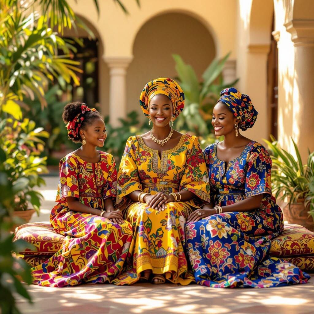 Elegant African Mother and Daughters in Traditional Attire