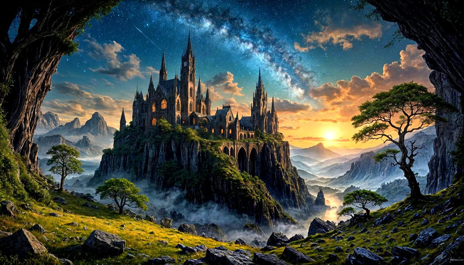 Nebula Sky Over Ancient Elven Ruins