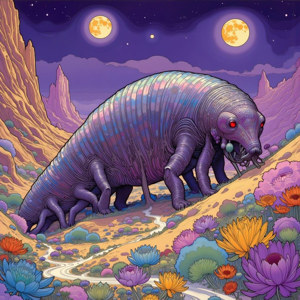 Colossal Tardigrade in Alien Landscape
