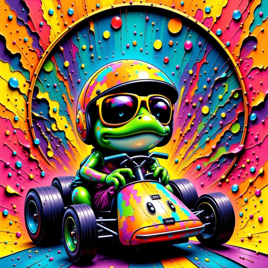 Crazy Frog Drives Kart in Surreal Pop Art Style