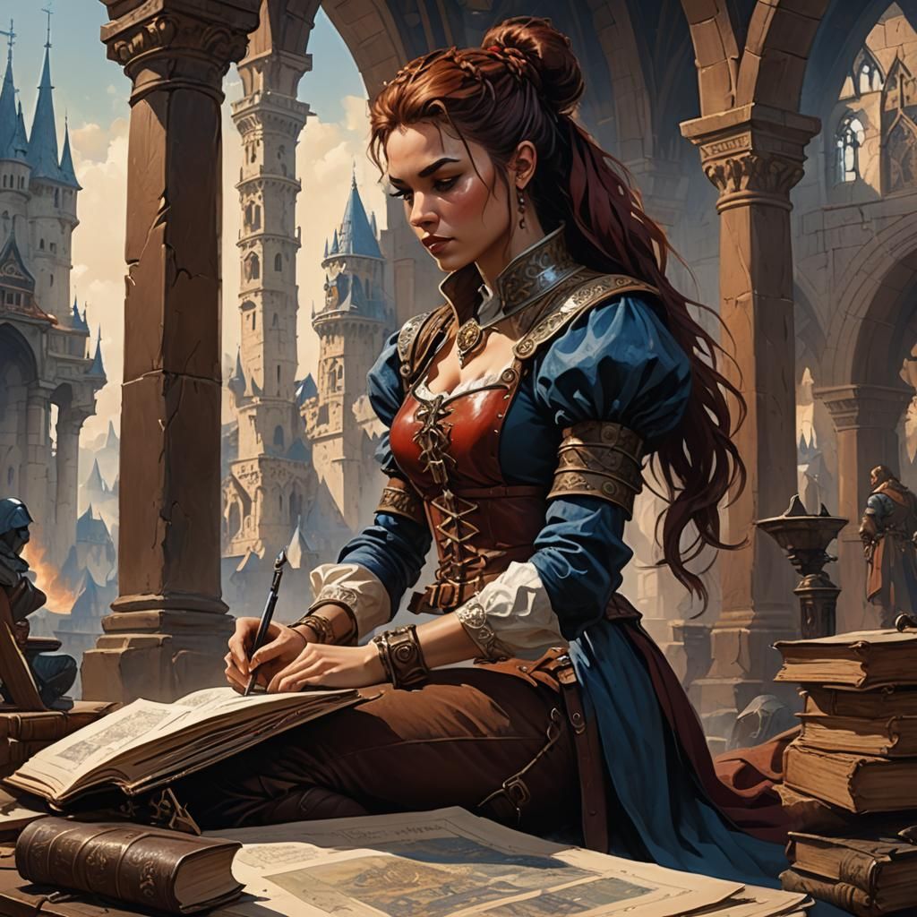 Medieval Woman Architect in Fantasy Art Style