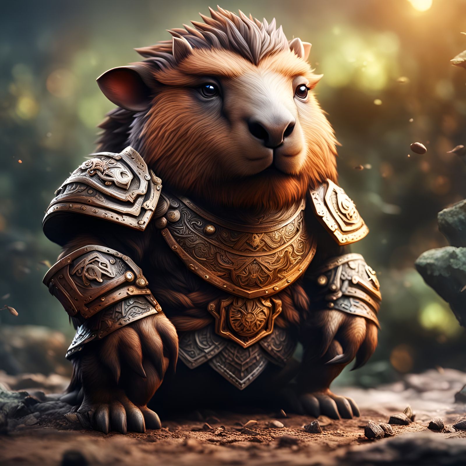 Hyperrealistic Chibi Capybara Elemental Warrior in HDR
