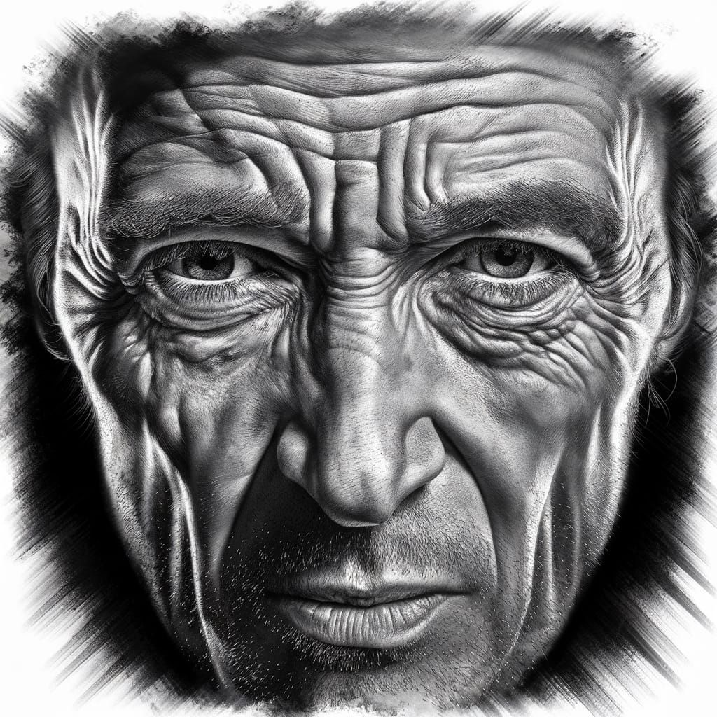 Hyper-Realistic Pencil Drawing Portrait with Intense Emotion...