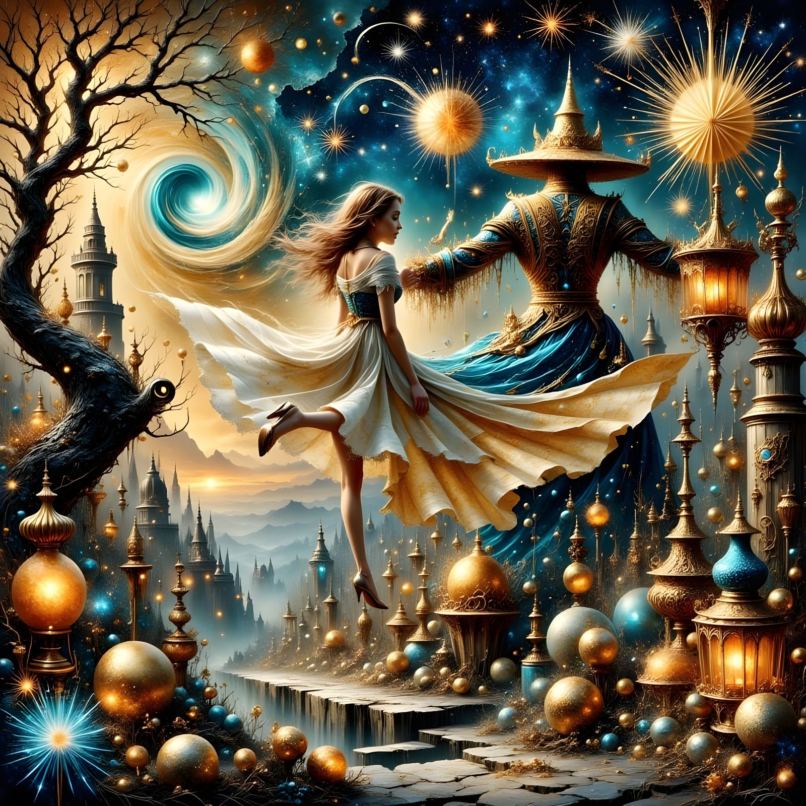 Mystical Girl With Magic Wand Shoots Sparklers