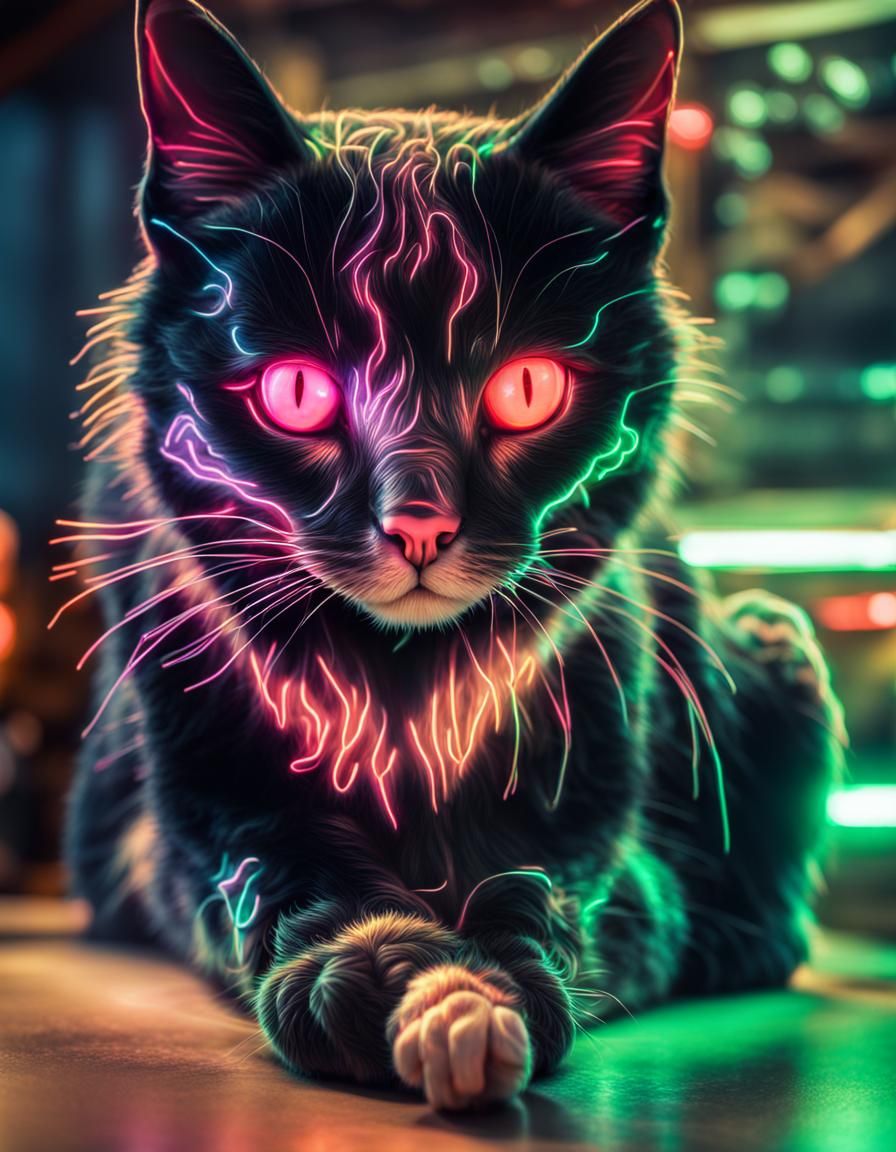 Hyperrealistic Neon Cat in HDR