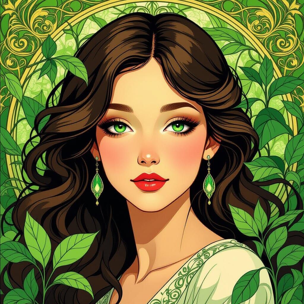 Emerald-Eyed Woman in Art Nouveau Style