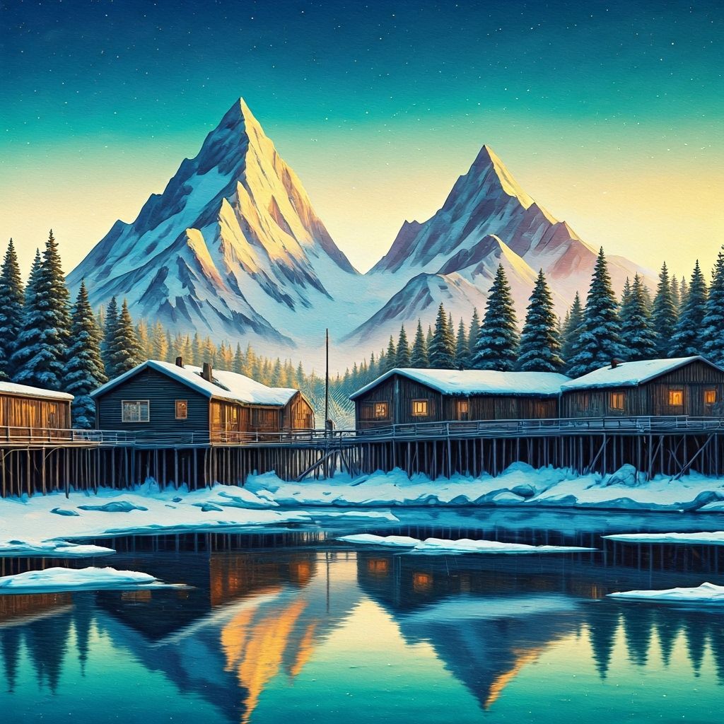 Eskimo Village at Sunrise in Impressionistic Style