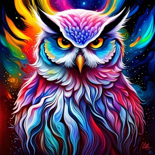 Cosmic Owl God in Graffiti Art Style