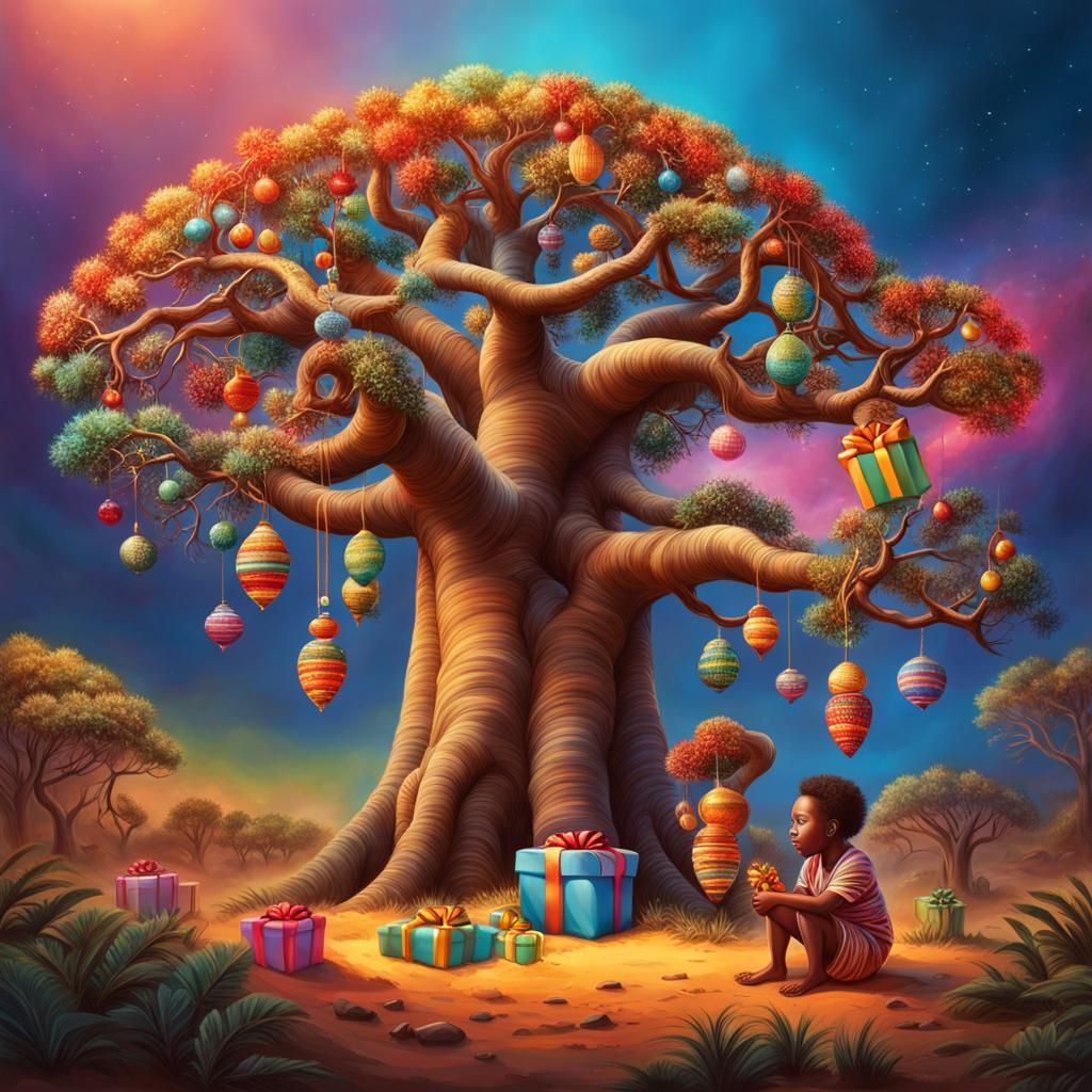 Baobab Christmas Tree in African Savannah