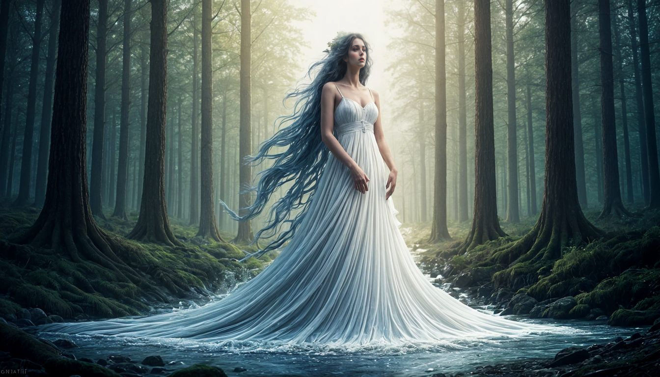 Mystical Forest: Woman in Flowing Water Dress