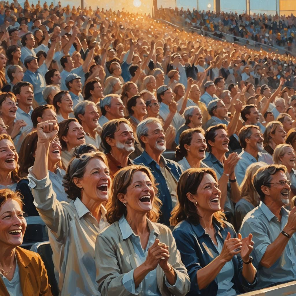 Impressionistic Stadium Crowd Cheering at Sunset