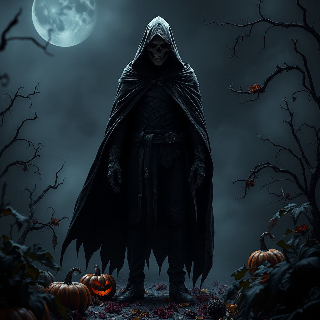 Grim Reaper with Pumpkin and Scythe