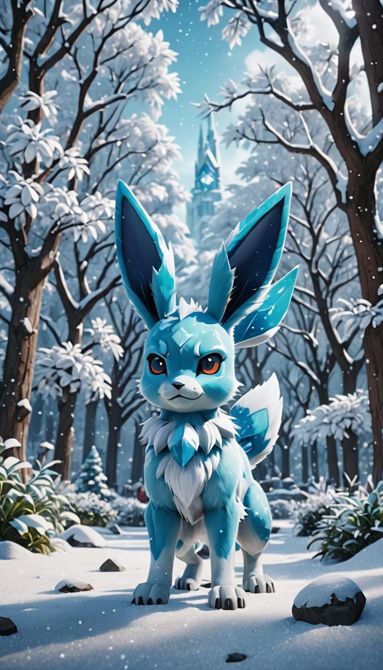 Glaceon Pokemon in Winter Snow and Ice