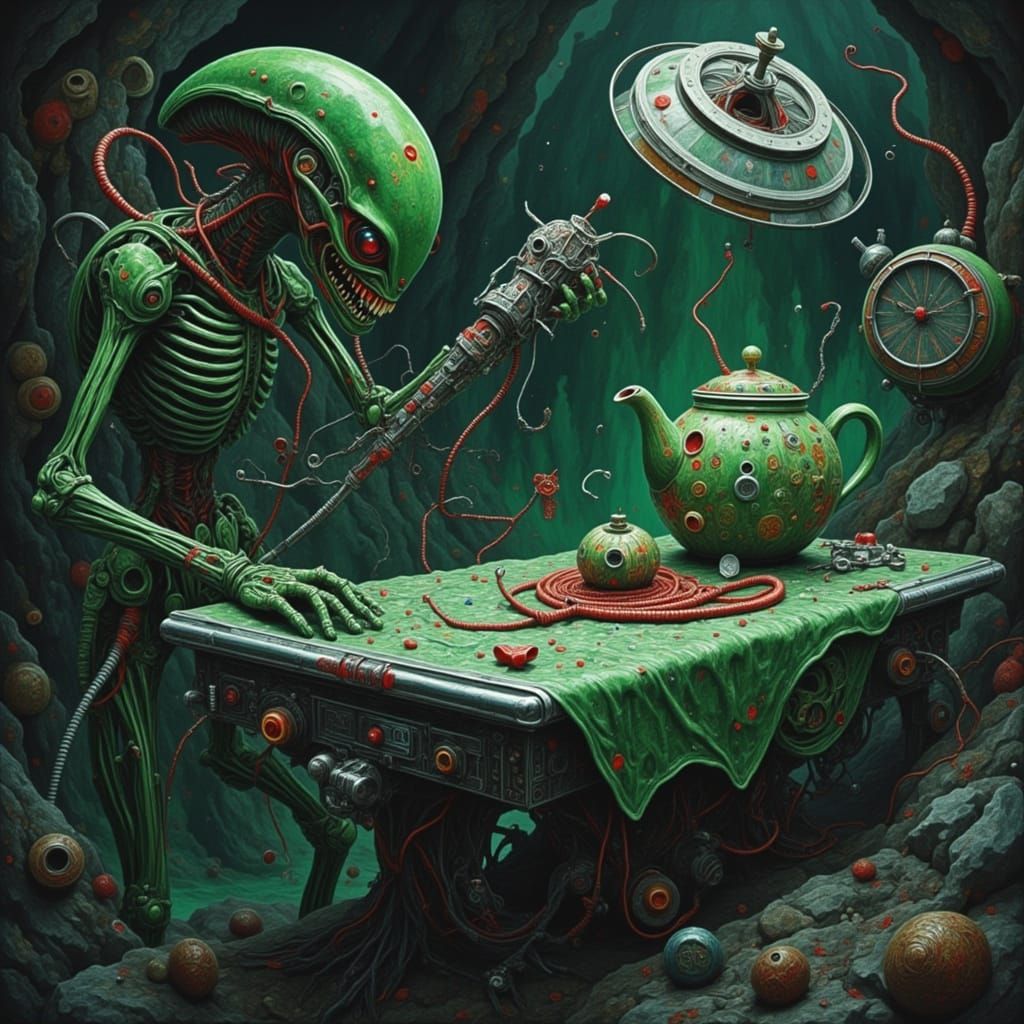 Terrified Teapot Under Alien Attack in Spaceship