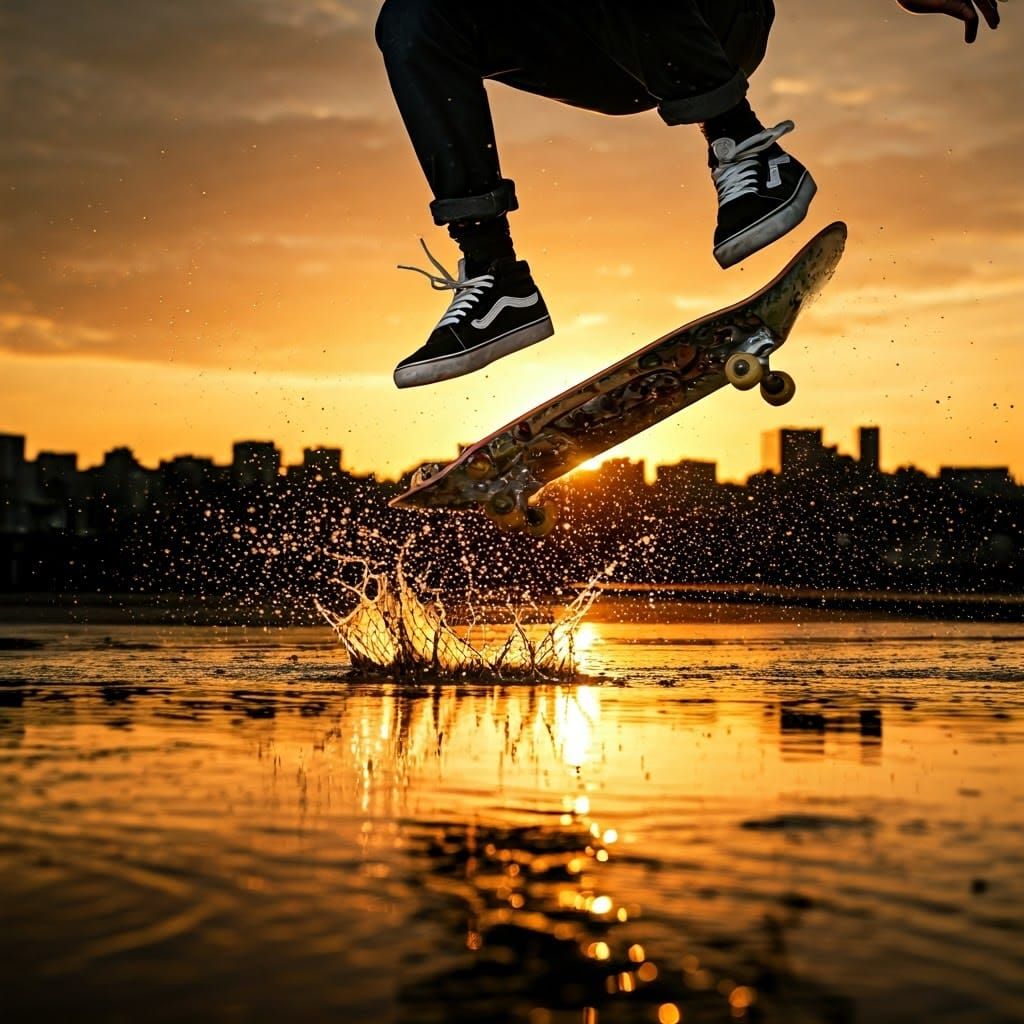 Vibrant Sunset Skateboard Action
