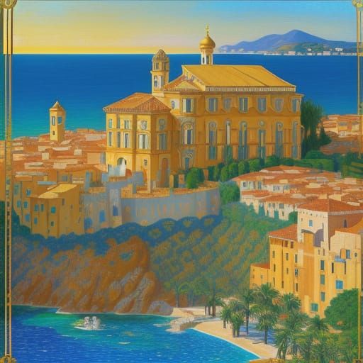 Mediterranean Villas in Gustav Klimt Style