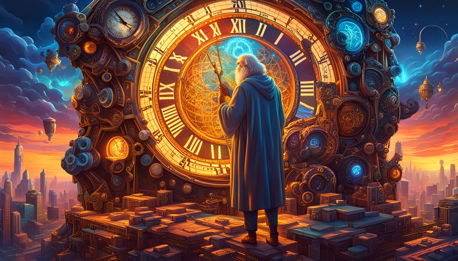 Father Time Controls Timelines: Hyperrealistic 3D Rendering