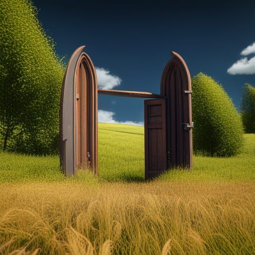 Picnic in a Field Through Open Door