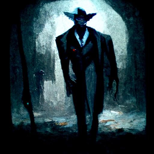 Sinister Man in Black Hat in Dark Alley