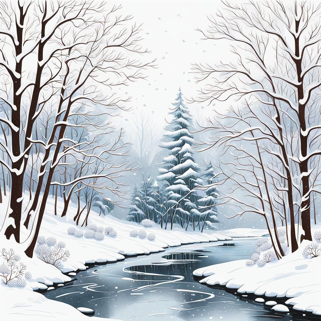 Whimsical Winter Wonderland in Detailed Line Art