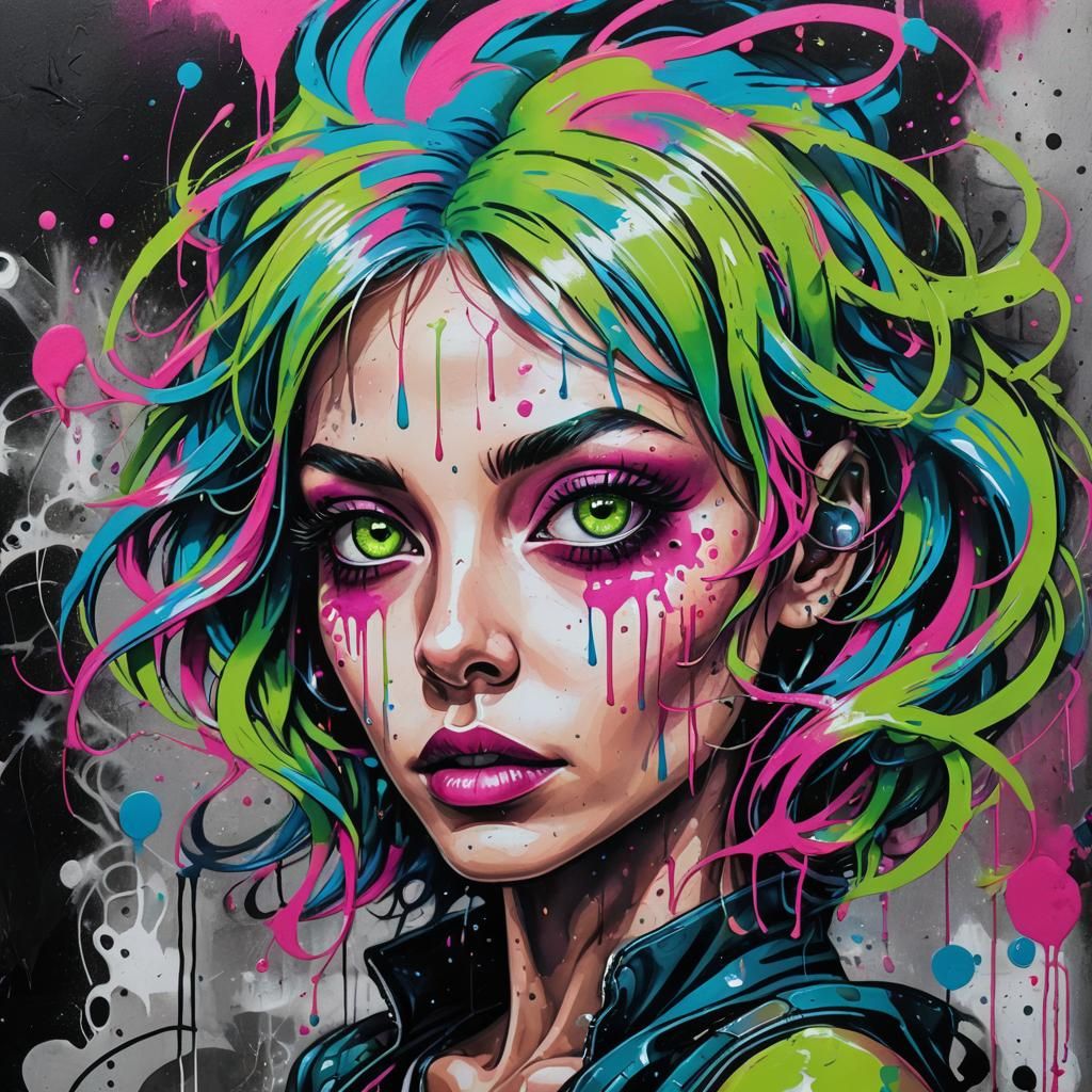 Graffiti Art Portrait: Alien Girl in Urban Style