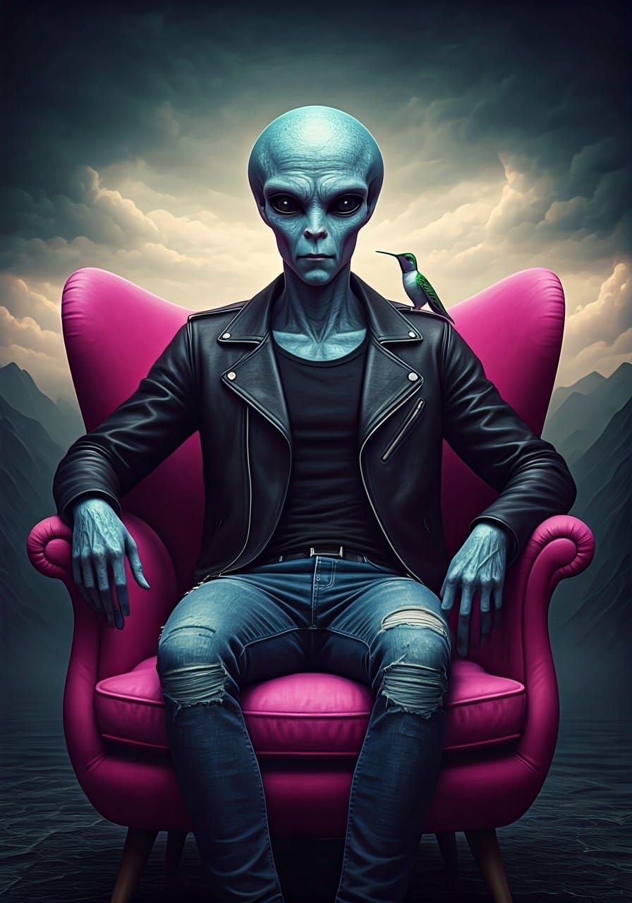 Alien with Hummingbird in Hyperrealistic Biomechanical Style