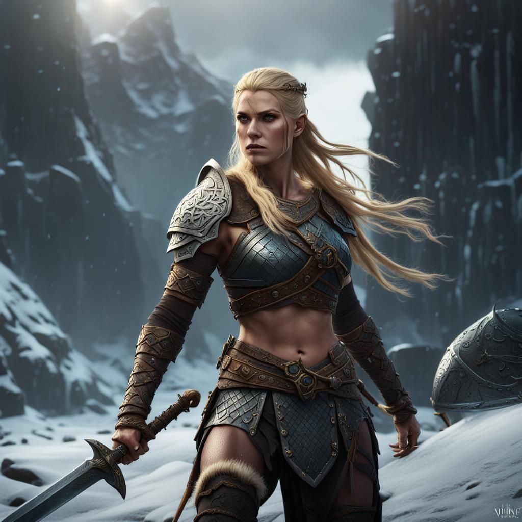 Valkyrie Viking Warrior with Sword: Fantasy Art