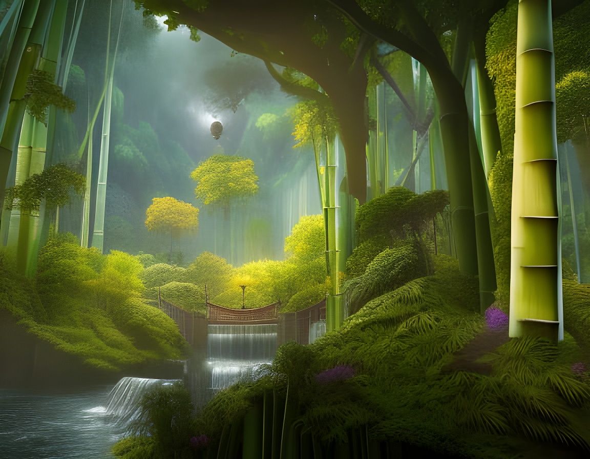 bamboo terrace detailed matte painting, deep color, fantastical, intricate detail, splash screen, complementary colors, ...
