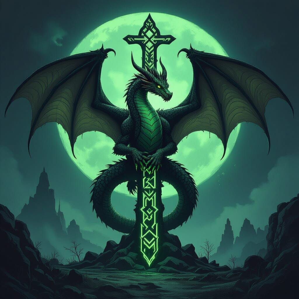 Dark Fantasy Norse Guild Logo with Nidhogg and Wings