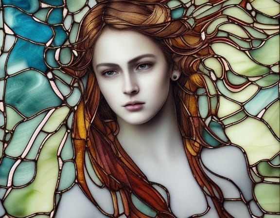 Stained Glass Woman with Marbled Necklace