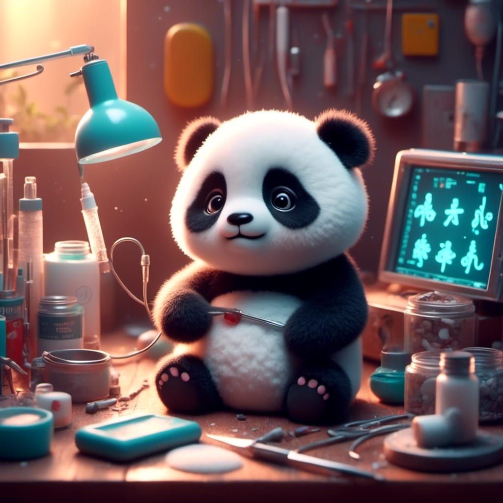 Cute Panda Doctor in Cozy Surgery Room