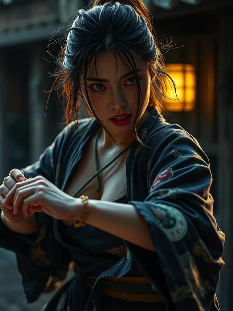 Cinematic Film Still of Worn-Out Fighter