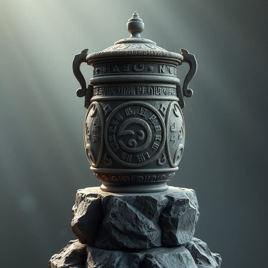 Mystical Runed Water Jar in 3D Cinematic Style