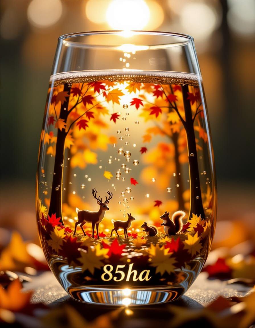 Autumn Forest in Champagne Glass Macro Surrealism