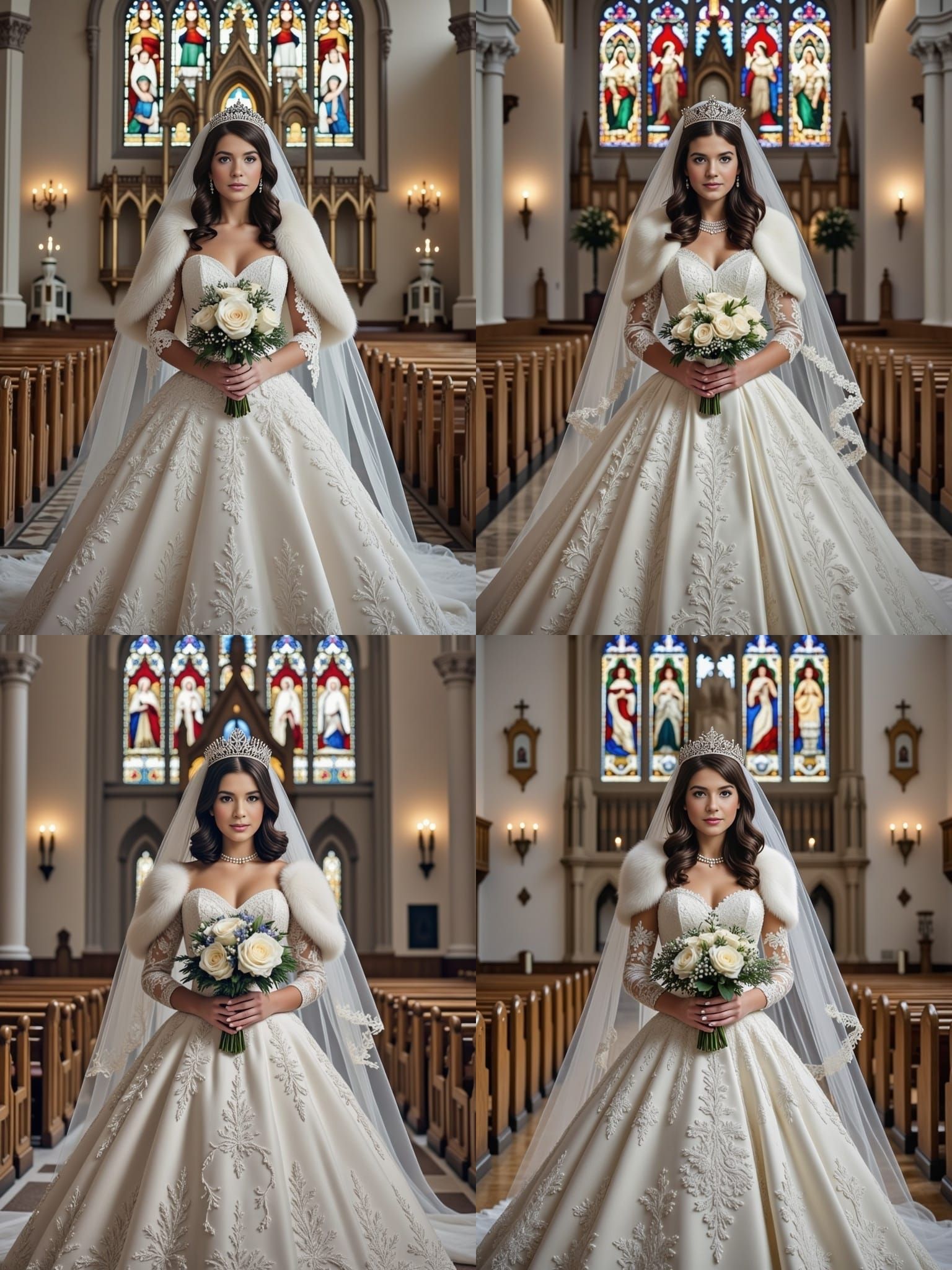 Ethereal Bride in Baroque Church, Art Nouveau Style