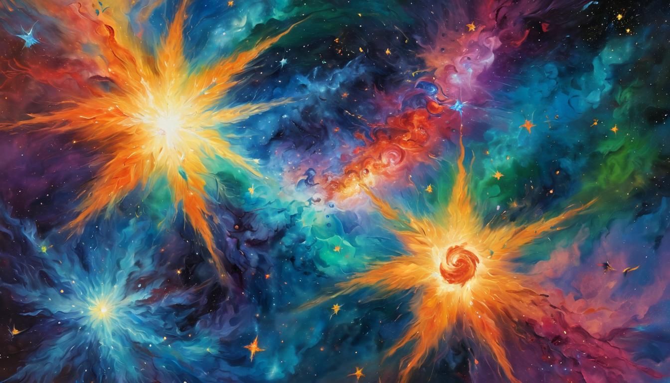 Vibrant Galaxy Bursting with Protostars in Oil Painting