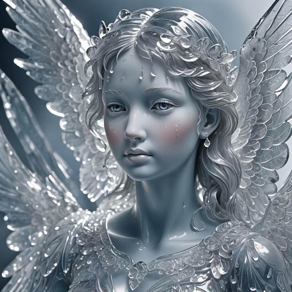 Angel Sculpture in Icy Translucency