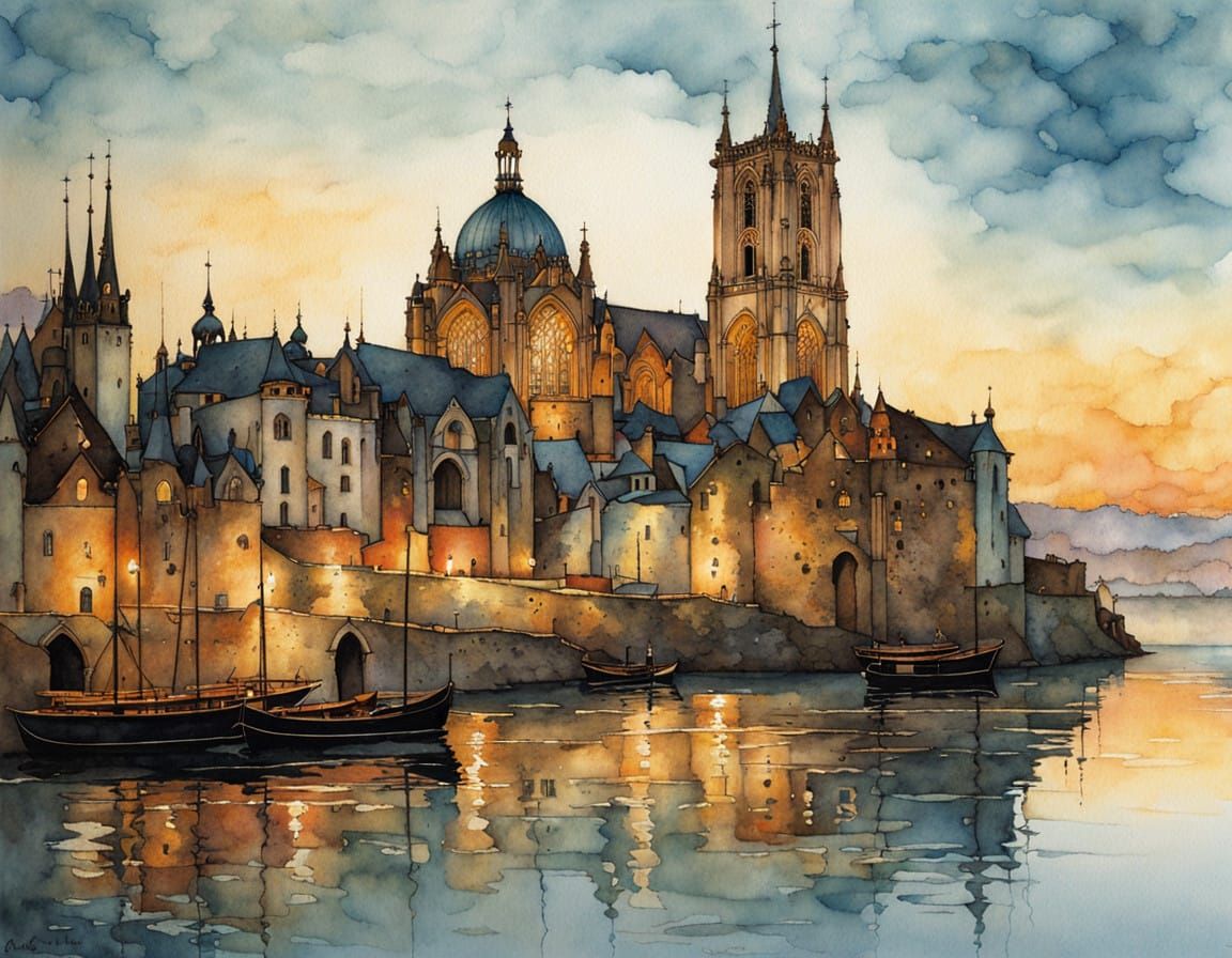 Ethereal Gothic Prague in Soft Aqua Hues