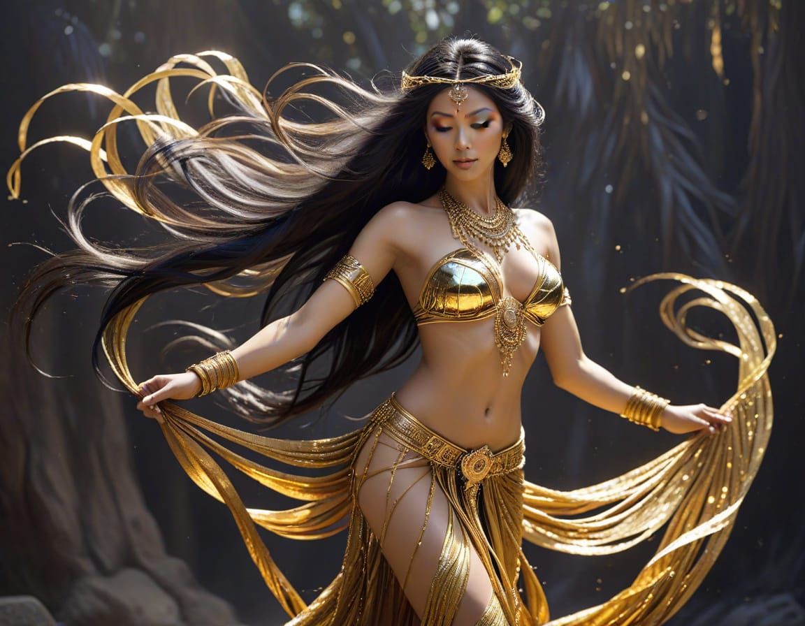 Golden Apsara: Exotic Celestial Dancer in Gold