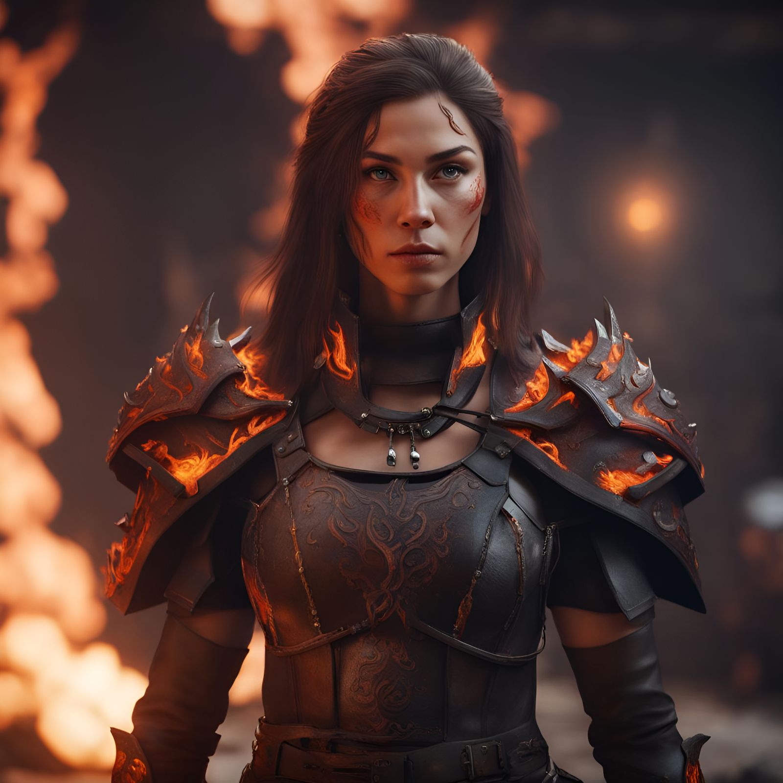 Fiery Female Warrior Portrait in Unreal Engine