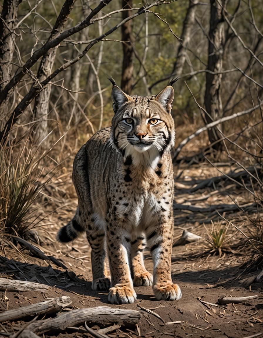 Photorealistic Bobcat Prowling in Natural Habitat