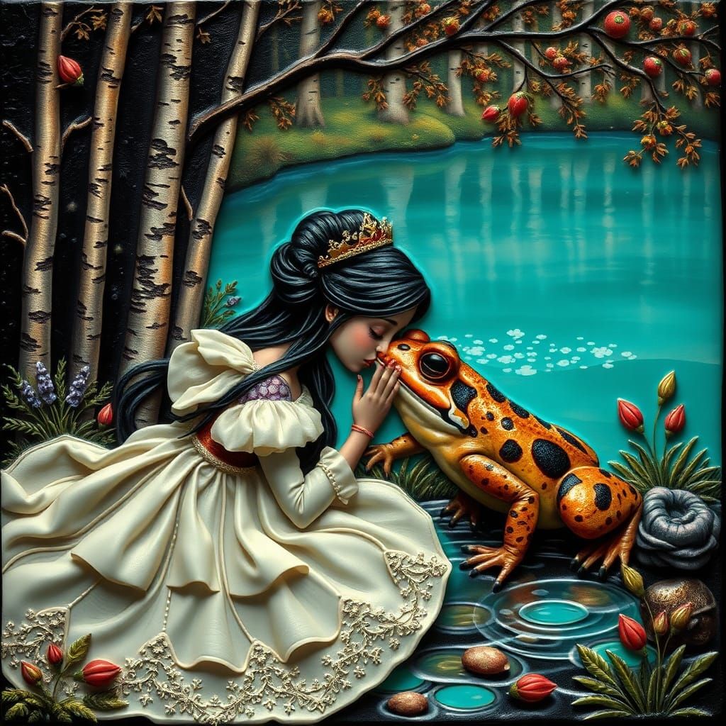 Princess and Toad Kiss in Dreamlike Illustration
