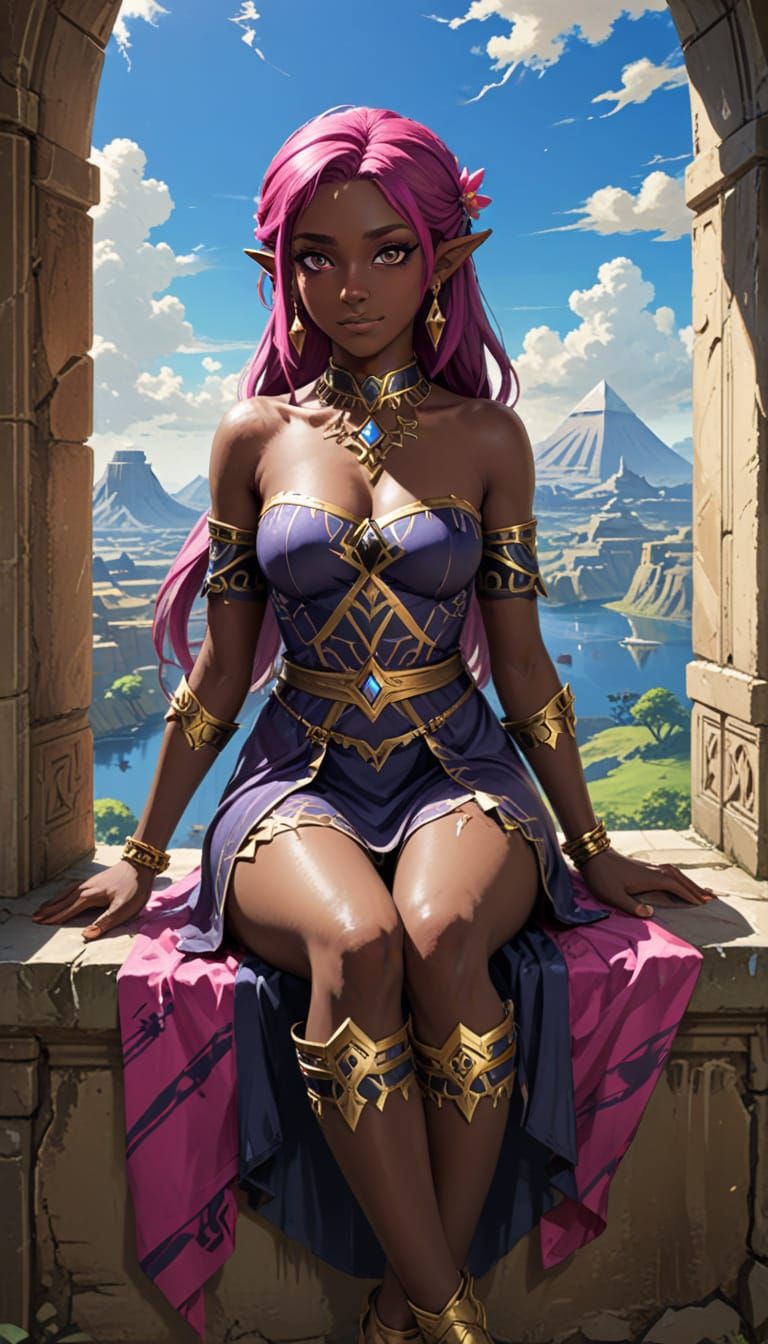 Dark Elf Princess in Hylian Attire with Ancient Egyptian Mak...