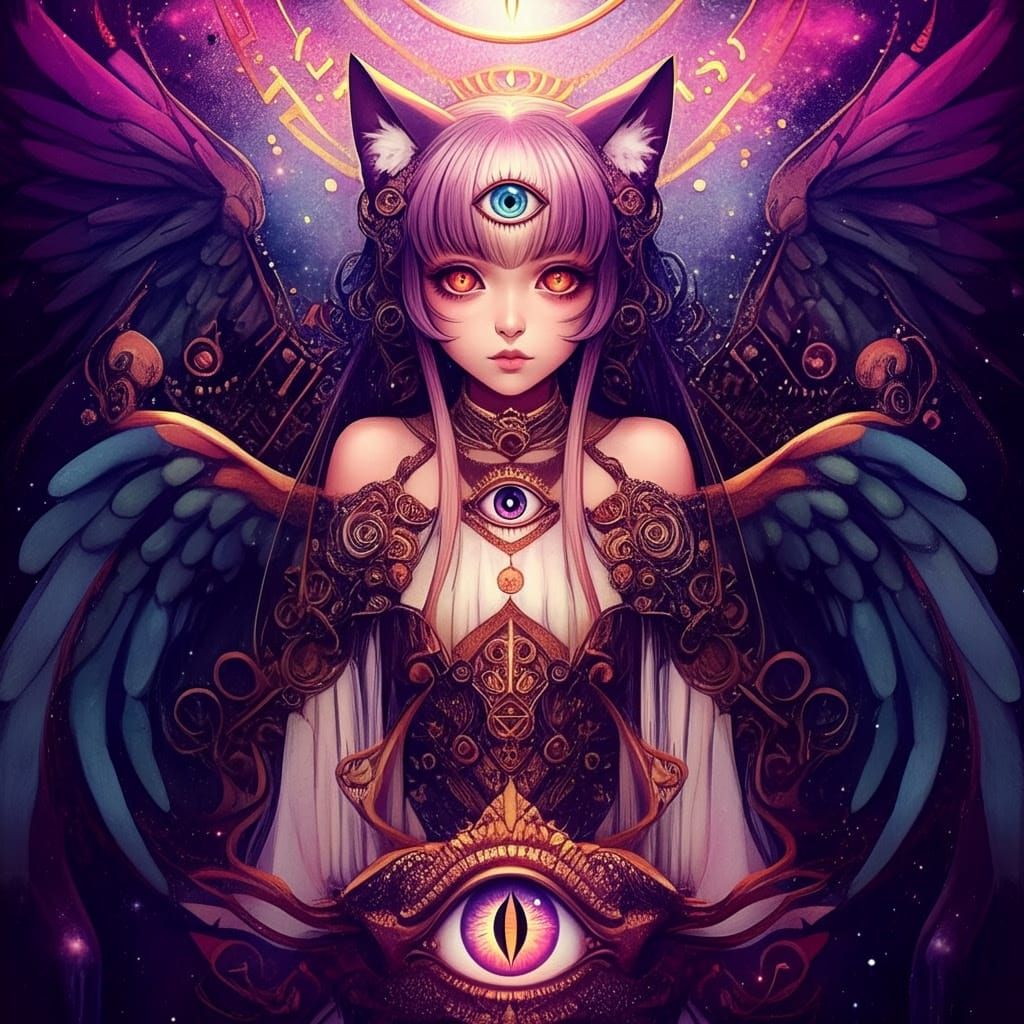 Cosmic Angel Goddess in Vibrant, High-Contrast Anime Style