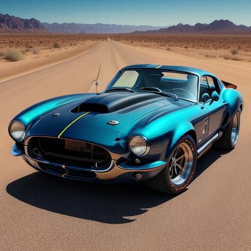 Shelby Daytona Speeds Down Desert Highway as Oil Painting