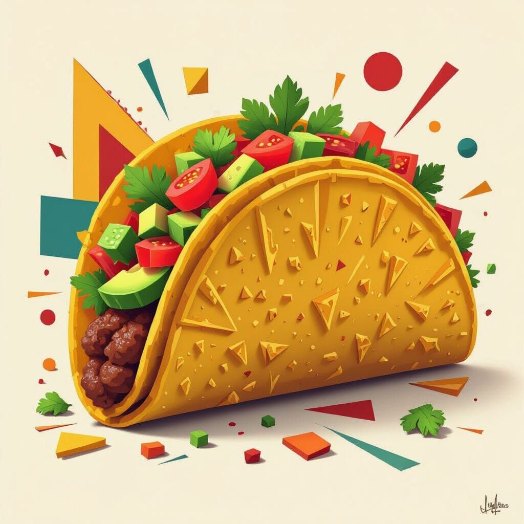 Deconstructed Taco in Cubist Art Deco Style