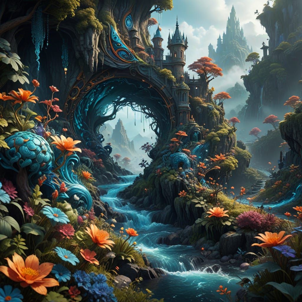 Ethereal Misty Fractal with Zentangle Patterns in 8K